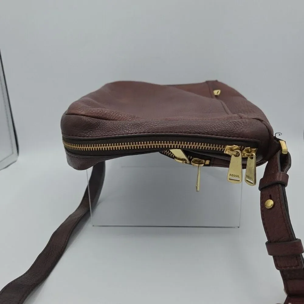 Fossil Preston Flap Crossbody Bag Burgundy Pebbled Leather Purse ZB5875